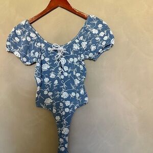 Frederick's of Hollywood Blue and White Bodysuit